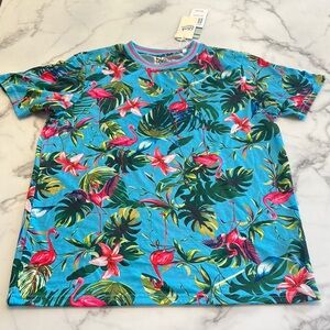 Fresh Tropical Flamingo Short Sleeve Tee - Blue and Pink